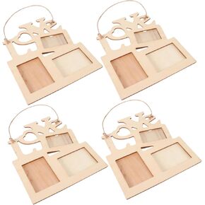 4pcs Hollow Love Wooden Photo Frame Blank Base for Decor Family Wooden Love Frame for Crafts for Christmas and Special Moments