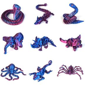 9PCS 3D Printed Animal,Inclued Crystal Dragon, Spider, Lizard, Viper, Elephant, Cat, Octopus, Triceratops and Cobra,PLA Material Production