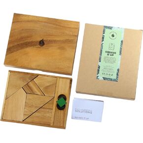 Square It Up Wooden Puzzle Game – Brain Teaser Logic Toy for Adults & Teens | Tangram-Style Mind Game | Handcrafted Monkeypod Wood | STEM Desk Toy & Gift for Focus, Patience, Stress Relief