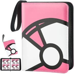 Trading Card Binder 4-Pockets, 400 Pockets Card Holder with 50 Removable Sleeves, Large Capacity & Waterproof Zipper Album Holder for Trading Card Collector, Portable Card Album Book for Game Card-Red