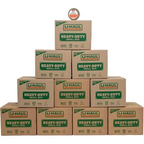 U-Haul Small Heavy-Duty Double Wall Moving & Shipping Boxes - Pack of 10 Boxes with Handles - 16-3/8" x 12-5/8" x 12-5/8" (L x W x H) - Bonus Roll of Tape Included