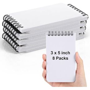 [8 Packs] 3x5 Blank Pocket Note Pads - 50 Sheets Small Sprial Notepad for Grocery/Shopping Lists, Mini Sketch Book Drawing Pads for Doodle, Small Server Notebook