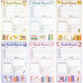 L1rabe Flowers Book Review Notepads - Back to School 6Pcs Colorful Reading Journals Tracking Notepads for Book Lovers Readers Bookish Bookworm Gift, Reading Log for Students Teachers Women to Review