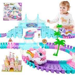 242PCS Uicorn Race Tracks for Kids Ages 4-8,Flexible Car Track Set Princess Toys Birthday Gifts for 3 4 5 6 Year Old Girls and Toddlers