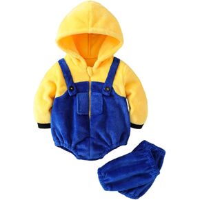 Baby Boy Girl Halloween Costumes Little Yellow Man Costume Warm Hooded Romper Baby Halloween Clothes 3 6 12 18Months