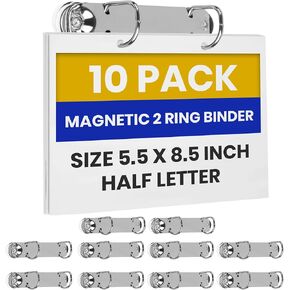 2 Ring Binder Mechanism, Magnetic Ring Binder 1 Inch, D Shaped Ring, for Hanging A5 Paper (Size 5.5 x 8.5 Inch, Half Letter), Pack of 10