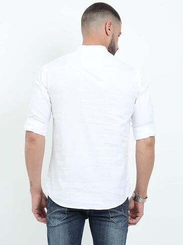 قميص كورتا قصير كاجوال من القطن للرجال من Miraan بياقة ماندارين، أبيض متوسط in Kuwait