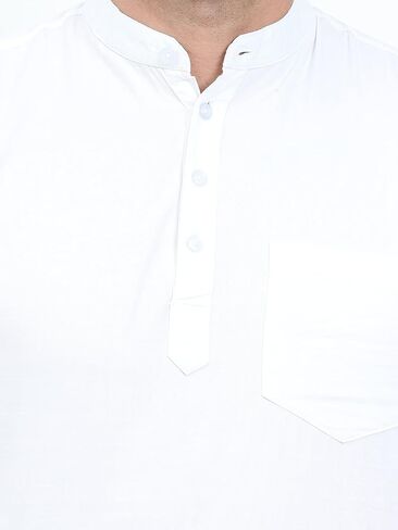 قميص كورتا قصير كاجوال من القطن للرجال من Miraan بياقة ماندارين، أبيض متوسط in Kuwait