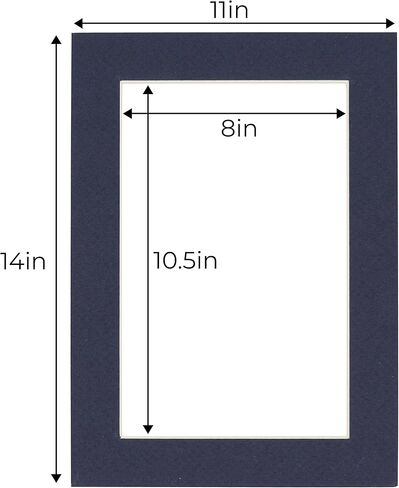 CountryArtHouse Navy Blue Acid Free 11x14 Picture Frame Mats with White Core Bevel Cut for 8.5x11 Pictures - Fits 11x14 Frame - One Mat in Saudi Arabia