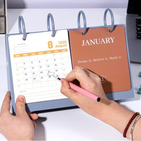 Small Desk Calendar 2025-2026 Desktop Calendar 18 Months Runs from July 2025 Until Dec 2026 Mini Standing Flip Calendar for Home School and Office Supplies,10" x 7",Pink in Saudi Arabia