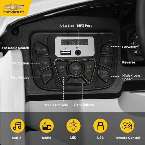 Licensed Chevrolet Silverado Ride On Pickup Truck, 12V Electric Car for Kids w/Parent Remote Control, Truck Bed Storage, LED Lights, Radio, Bluetooth, Battery Car for Kids to Drive (White) in Saudi Arabia