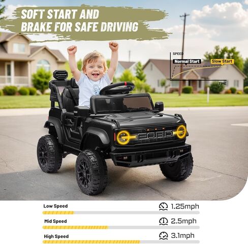 سيارة 12V على لعبة للأطفال ، سيارة فورد برونكو رابتور كيدز الكهربائية مع التحكم عن بعد الوالدين ، سيارة شاحنة تعمل بالبطارية مع تعليق 4 عجلات ، ضوء LED ، Bluetooth ، 3 سرعات (12 فولت ، وردي) in Kuwait