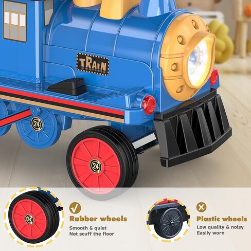 ANPABO Ride On Train Set Trackless, Include 1 Locomotive and 1 Carriage, 12V Kids Car with Height-Adjustable Seat, Extra Storage, Headlight, Train Whistle & Music, Electric Car for Kids 3+, Red in Kuwait