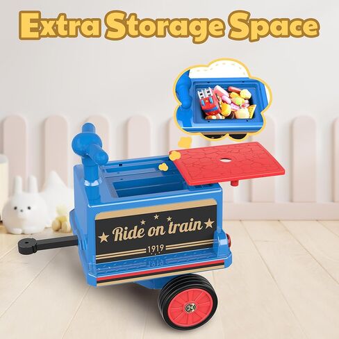 ANPABO Ride On Train Set Trackless, Include 1 Locomotive and 1 Carriage, 12V Kids Car with Height-Adjustable Seat, Extra Storage, Headlight, Train Whistle & Music, Electric Car for Kids 3+, Red in Kuwait