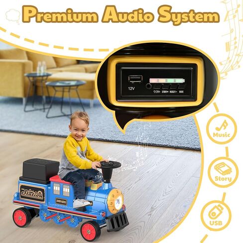 ANPABO Ride On Train Set Trackless, Include 1 Locomotive and 1 Carriage, 12V Kids Car with Height-Adjustable Seat, Extra Storage, Headlight, Train Whistle & Music, Electric Car for Kids 3+, Red in Kuwait