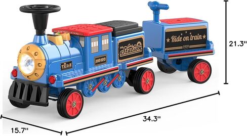 ANPABO Ride On Train Set Trackless, Include 1 Locomotive and 1 Carriage, 12V Kids Car with Height-Adjustable Seat, Extra Storage, Headlight, Train Whistle & Music, Electric Car for Kids 3+, Red in Kuwait