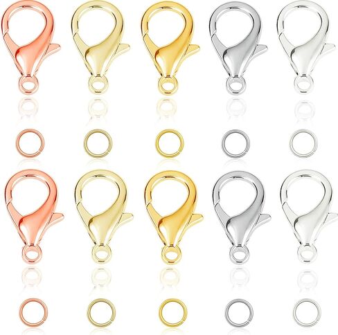 90PCs Fadeless Lobster Claw Clasps (10mm) & Jump Rings for Jewelry Making, Necklace Bracelet Findings & Supplies (18K Gold Plated) in Saudi Arabia