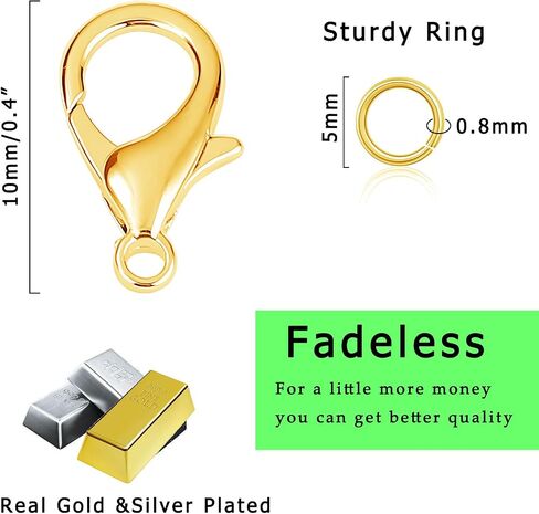 90PCs Fadeless Lobster Claw Clasps (10mm) & Jump Rings for Jewelry Making, Necklace Bracelet Findings & Supplies (18K Gold Plated) in Saudi Arabia