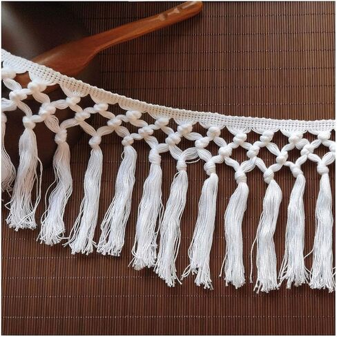 HHTCAL 8 Yards Long Tassel Fringe by The Yard Cotton Tassel Trim Boho Macrame Fringe Trim for Sewing on Clothing Ribbon Border Vintage Decor 14cm Wide (White) in Saudi Arabia