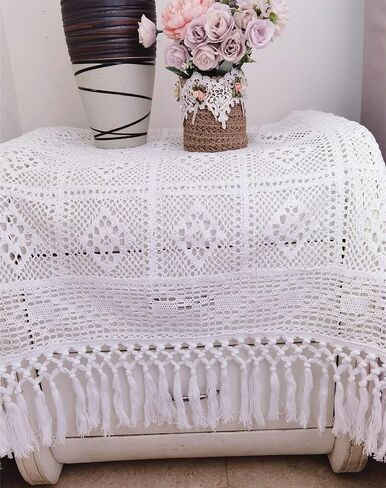 HHTCAL 8 Yards Long Tassel Fringe by The Yard Cotton Tassel Trim Boho Macrame Fringe Trim for Sewing on Clothing Ribbon Border Vintage Decor 14cm Wide (White) in Saudi Arabia