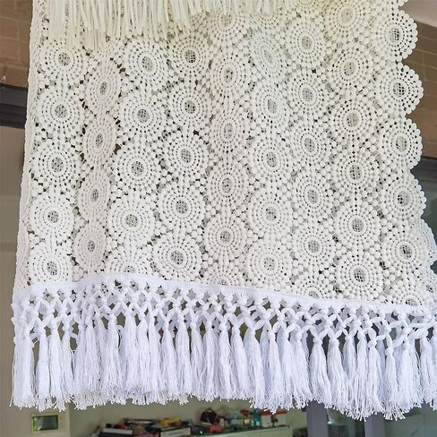 HHTCAL 8 Yards Long Tassel Fringe by The Yard Cotton Tassel Trim Boho Macrame Fringe Trim for Sewing on Clothing Ribbon Border Vintage Decor 14cm Wide (White) in Saudi Arabia