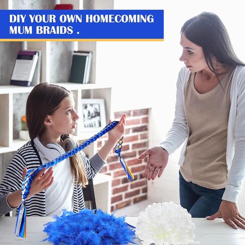Wavwavw 4 Pcs Homecoming Mum Braids Set 30 Inches Homecoming Mum Supplies with Boa, Paper Flower Back to School Week Party Decorations Crafts for Back to School Classroom(Royal Blue, Gold, Silver) in Saudi Arabia