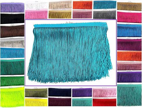 Beautiful 2 Yards of 12" Long Chainette Fringe Tassel Thread Yarn Trim Fringe Sewing, Dance Costumes, Drapery, Lamp Shades-Turquoise in Kuwait