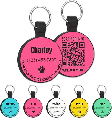 MYLUCKYTAG Personalized Dog ID Tags - Silent Silicone QR Code Tags - Online Pet Profile - Send Pet Location Alert Email When Scanned in Kuwait