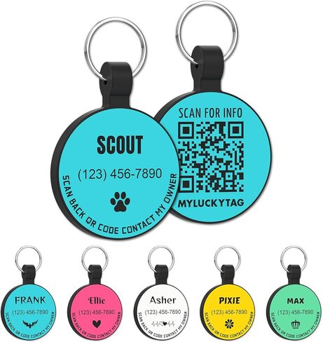 MYLUCKYTAG Personalized Dog ID Tags - Silent Silicone QR Code Tags - Online Pet Profile - Send Pet Location Alert Email When Scanned in Kuwait