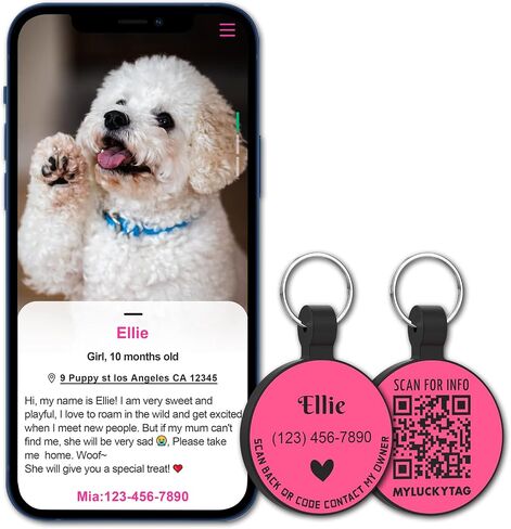 MYLUCKYTAG Personalized Dog ID Tags - Silent Silicone QR Code Tags - Online Pet Profile - Send Pet Location Alert Email When Scanned in Kuwait
