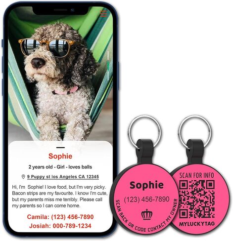 MYLUCKYTAG Personalized Dog ID Tags - Silent Silicone QR Code Tags - Online Pet Profile - Send Pet Location Alert Email When Scanned in Kuwait