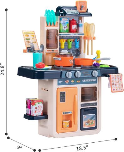 Kids Kitchen Playset 42 PCS Toy Accessories Set, Kitchen Toy Cookware with Lights, Sounds, Sink & Water Spray, Blue in Saudi Arabia