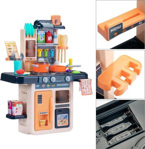 Kids Kitchen Playset 42 PCS Toy Accessories Set, Kitchen Toy Cookware with Lights, Sounds, Sink & Water Spray, Blue in Saudi Arabia