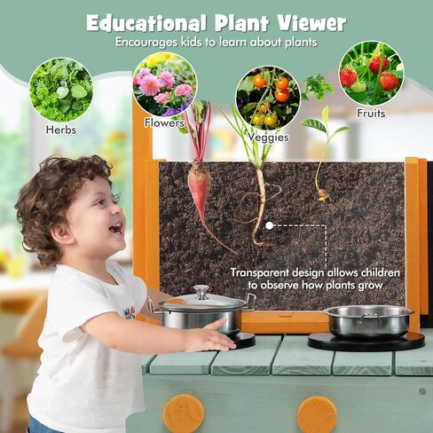 Costzon Mud Kitchen, Wooden Kids Kitchen Playset with See-Through Planter Box, Blackboard, Stoves, Sink & Faucet, Cooking Accessories, Storage Shelves, Toddler Outdoor Play Kitchen for Boys Girls 3+ in Saudi Arabia