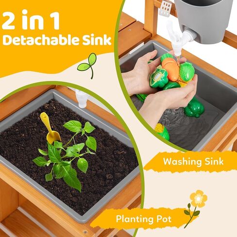 OLAKIDS Mud Kitchen for Kids Outdoor, Wooden Toddler Play Kitchen with Wheels Removable Sink Faucet Stoves Storage Shelves Cooking Accessories, Children Pretend Toy Playset for Backyard Garden in Saudi Arabia