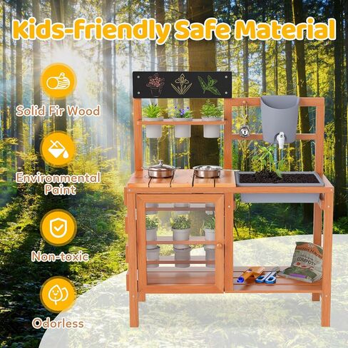 OLAKIDS Mud Kitchen for Kids Outdoor, Wooden Toddler Play Kitchen with Wheels Removable Sink Faucet Stoves Storage Shelves Cooking Accessories, Children Pretend Toy Playset for Backyard Garden in Saudi Arabia