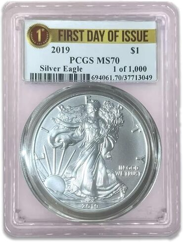 الولايات المتحدة الأمريكية 2019 $ 1 American Silver Eagle Coin - MS70 PCGS - اليوم الأول من الإصدار in Saudi Arabia