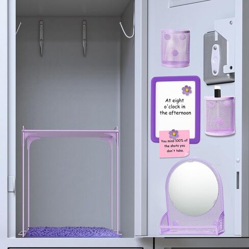 مجموعة تنظيم الخزانة المكونة من 12 قطعة، تتضمن أساسيات اليوم الأول للمدرسة سجادة رف الخزانة وحامل قلم مرآة مغناطيسي وعلامة السبورة البيضاء ومشابك الأظافر وإكسسوارات الخزانة للمدرسة في الفصول الدراسية (وردي) in Kuwait