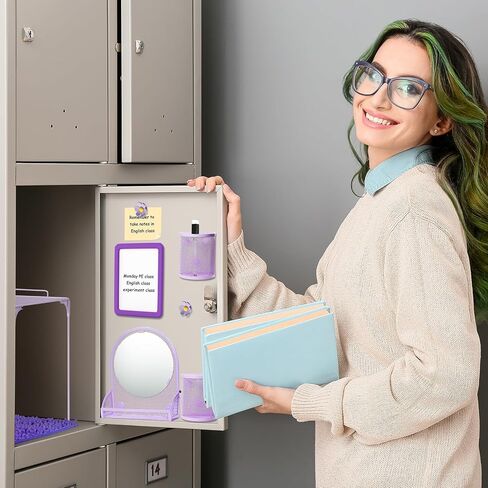 مجموعة تنظيم الخزانة المكونة من 12 قطعة، تتضمن أساسيات اليوم الأول للمدرسة سجادة رف الخزانة وحامل قلم مرآة مغناطيسي وعلامة السبورة البيضاء ومشابك الأظافر وإكسسوارات الخزانة للمدرسة في الفصول الدراسية (وردي) in Kuwait