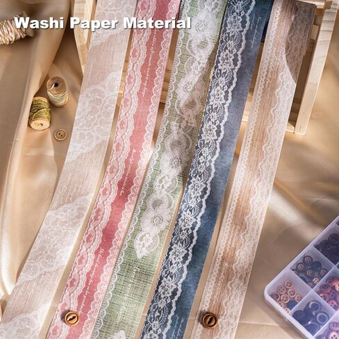 مجموعة شريط Washi نمط الدانتيل ، 6 لفائف اليابانية ملصقات زخرفية مع مقطع واحد ، النسيج الدانتيل لسكر القصاصات ، اليومية ، لوازم الحرف ، 1.57in × 79in in Kuwait