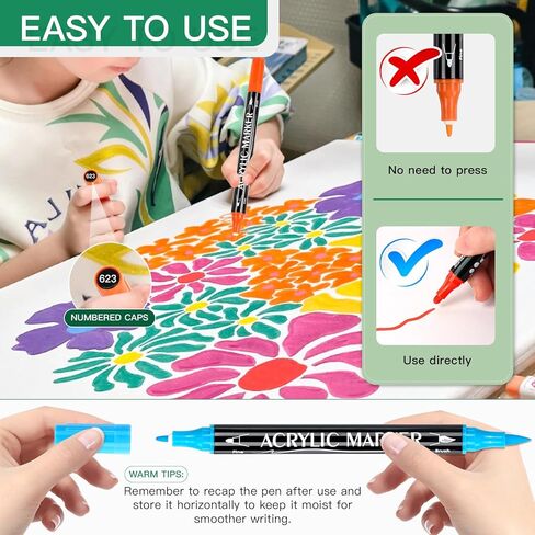 24 قطعة من أقلام طلاء الأكريليك - أقلام طلاء أكريليك ذات طرف مزدوج (12 لونًا) علامات طلاء، للرسم الصخري، السيراميك، الخشب، البلاستيك، الخط، سجل القصاصات، حروف الفرشاة، صناعة البطاقات، الحرف اليدوية اليدوية in Kuwait