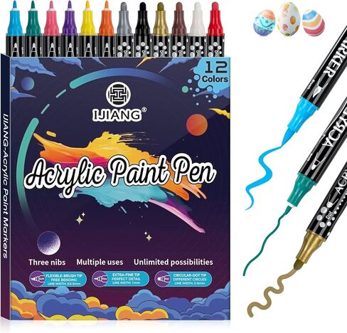 24 قطعة من أقلام طلاء الأكريليك - أقلام طلاء أكريليك ذات طرف مزدوج (12 لونًا) علامات طلاء، للرسم الصخري، السيراميك، الخشب، البلاستيك، الخط، سجل القصاصات، حروف الفرشاة، صناعة البطاقات، الحرف اليدوية اليدوية in Kuwait