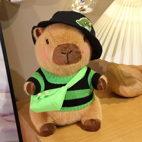 Plush Capybara مع 9 أجهزة كمبيوتر ملابس وملحقات ، 10.2 في ألعاب حيوانية لطيفة محشو بالحيوانات ، ملابس لطيفة للفتيات/الأولاد (بني) in Kuwait