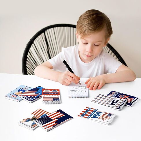 24 Packs Patriotic Mini Notepads 4th of July Spiral Notebooks Pocket Memo Pads Independence Day American Flag Red White Blue USA Party Favors Gifts for Memorial Day Labor Day Veterans Day, 8 Designs in Saudi Arabia