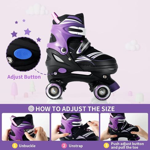 JeeFree Kids,Adjustable Roller Skates for Girls and Boys, with Light up Wheels,Outdoor Quad Roller Skates (Size S: 10C-13C , Size M: 13C-3Y ) in Saudi Arabia
