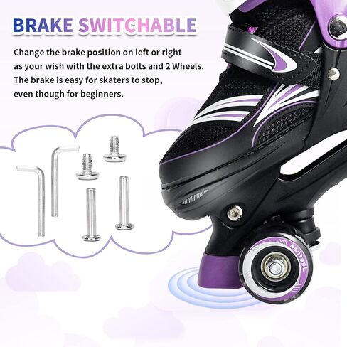 JeeFree Kids,Adjustable Roller Skates for Girls and Boys, with Light up Wheels,Outdoor Quad Roller Skates (Size S: 10C-13C , Size M: 13C-3Y ) in Saudi Arabia