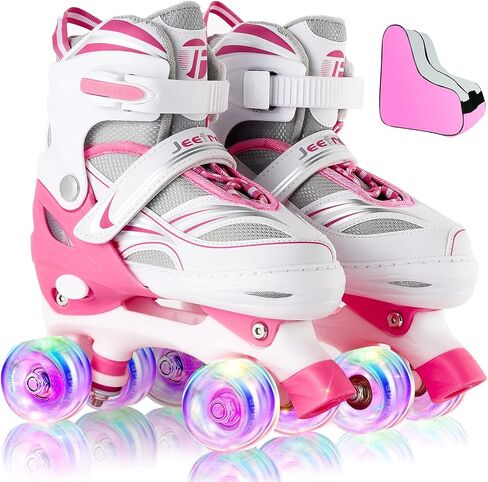 JeeFree Kids,Adjustable Roller Skates for Girls and Boys, with Light up Wheels,Outdoor Quad Roller Skates (Size S: 10C-13C , Size M: 13C-3Y ) in Saudi Arabia