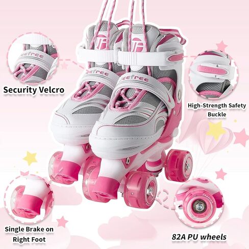 JeeFree Kids، زلاجات دوارة قابلة للتعديل للفتيات والفتيان، مع عجلات مضيئة، زلاجات رباعية للاستخدام الخارجي (الحجم S: 10C-13C، الحجم M: 13C-3Y) in Kuwait