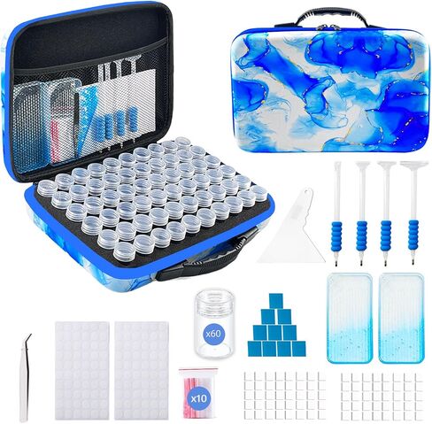 Diamond Art Storage Containers with Dot Drill Tools,60 Slots Bead Organizer Case for 5D DIY Art Kits, Portable Craft Box for Diamond Painting Accessories (Blue) in Saudi Arabia