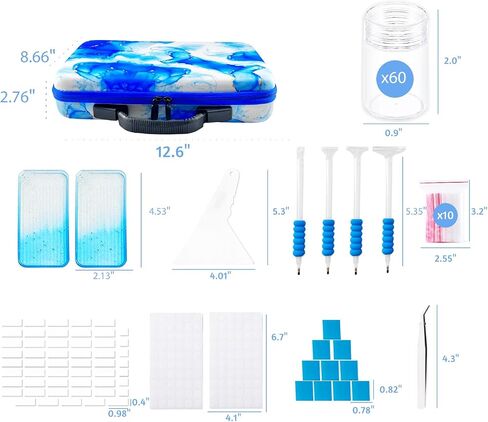 Diamond Art Storage Containers with Dot Drill Tools,60 Slots Bead Organizer Case for 5D DIY Art Kits, Portable Craft Box for Diamond Painting Accessories (Blue) in Saudi Arabia